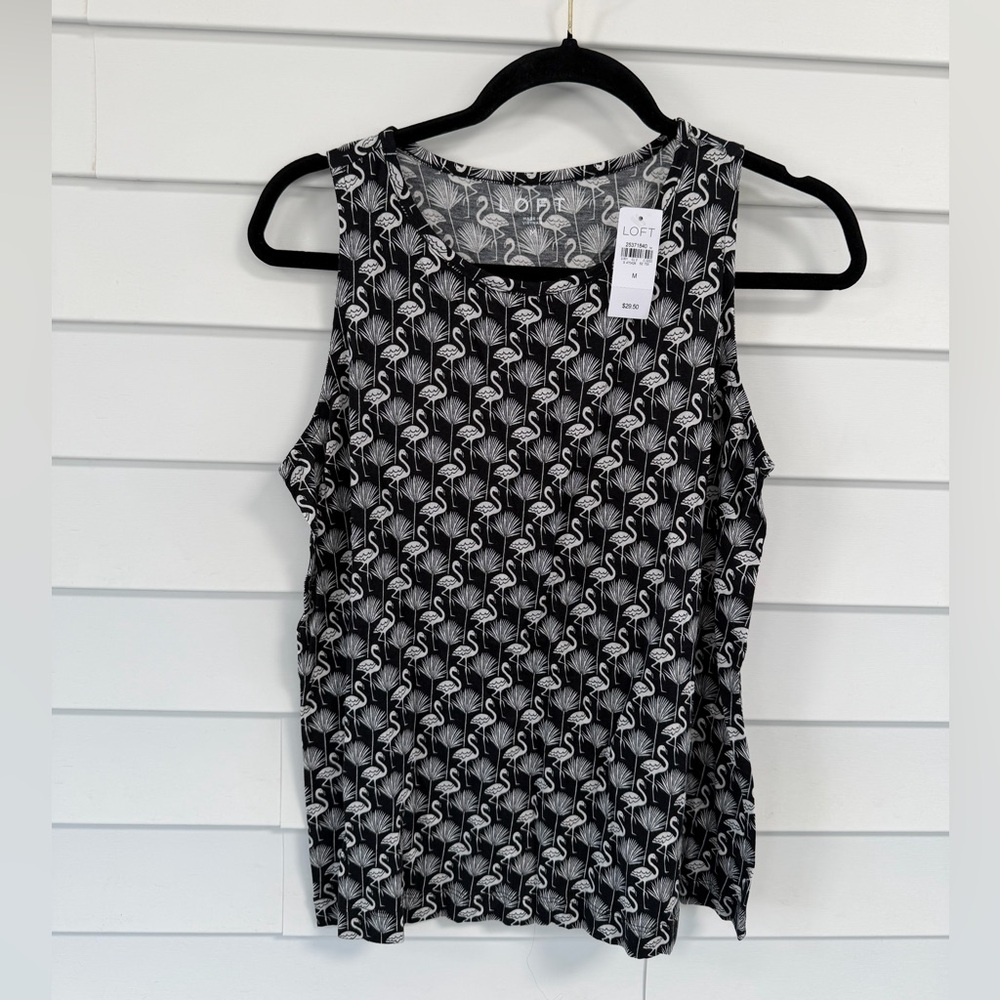 LOFT Black & White Flamingo Pattern Tank Top